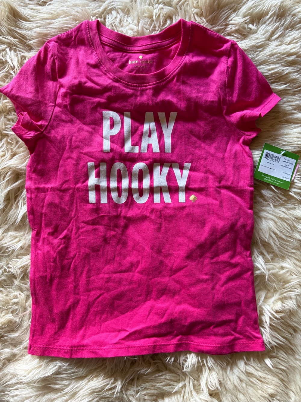 Kate Spade Girls Play Hooky Pink Glitter Tee Shirt Top NEW Tags Size 8 Cute